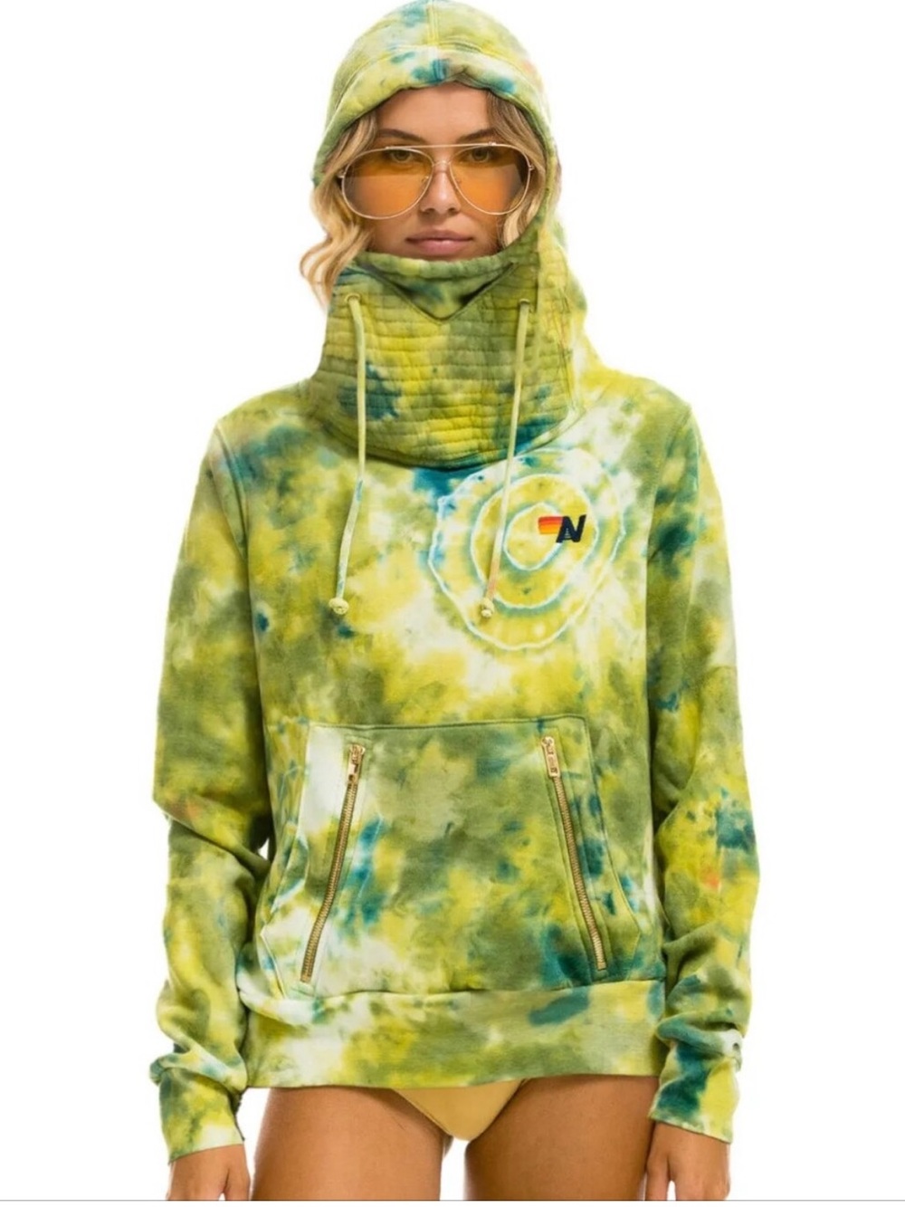 Aviator Nation Ninja Hoodie Hand Dyed Sweatshirt Green Yellow Tie Dye M